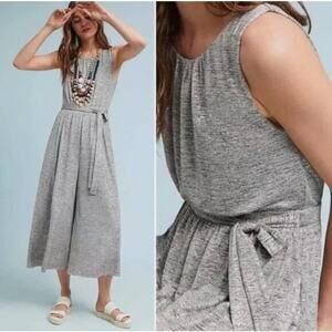 Anthropologie Meadow Rue Alchemist Wide Leg Jumpsuit Silver Metallic Tie Belt XS